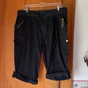 Black Cargo Shorts with Zipper Details